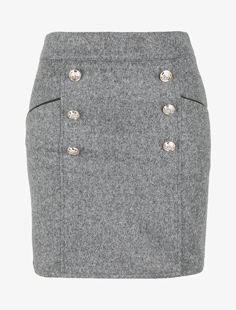 Jupe en laine mélangée à boutons stylisés - Gris foncé
