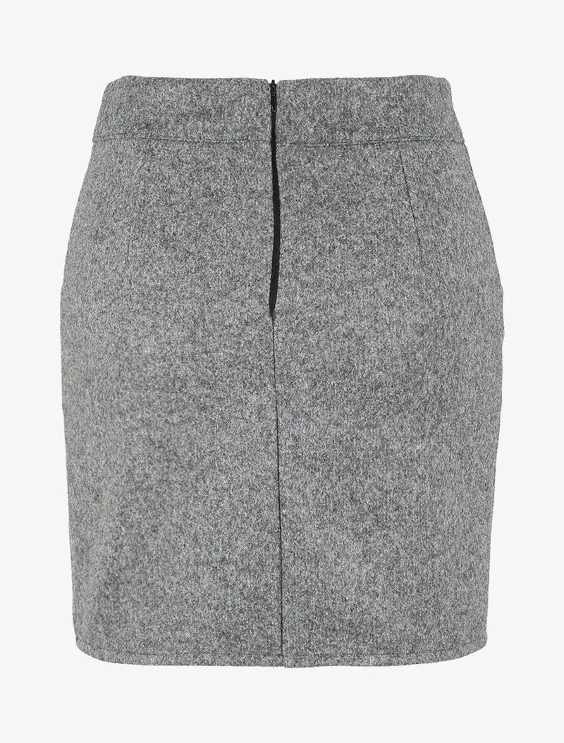 Jupe en laine mélangée à boutons stylisés - Gris foncé