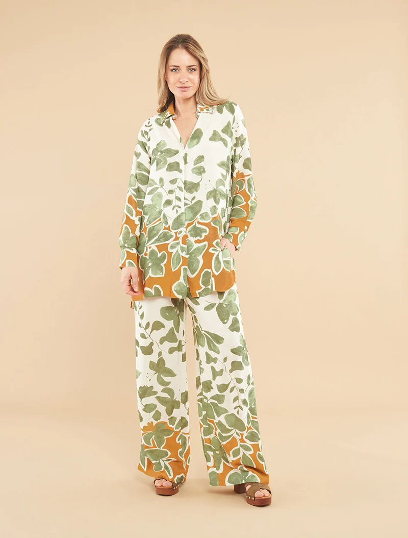 Ensemble chemise et pantalon imprimé floral - Vert