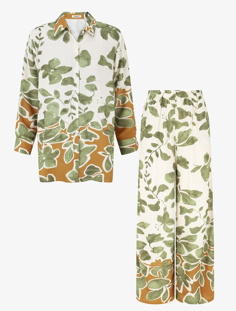 Ensemble chemise et pantalon imprimé floral - Vert
