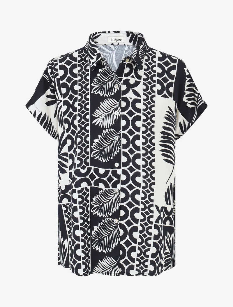 Ensemble chemise et pantalon imprimé tropical - Marine