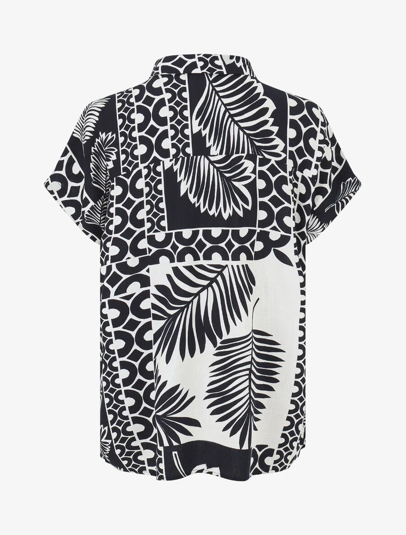 Ensemble chemise et pantalon imprimé tropical - Marine