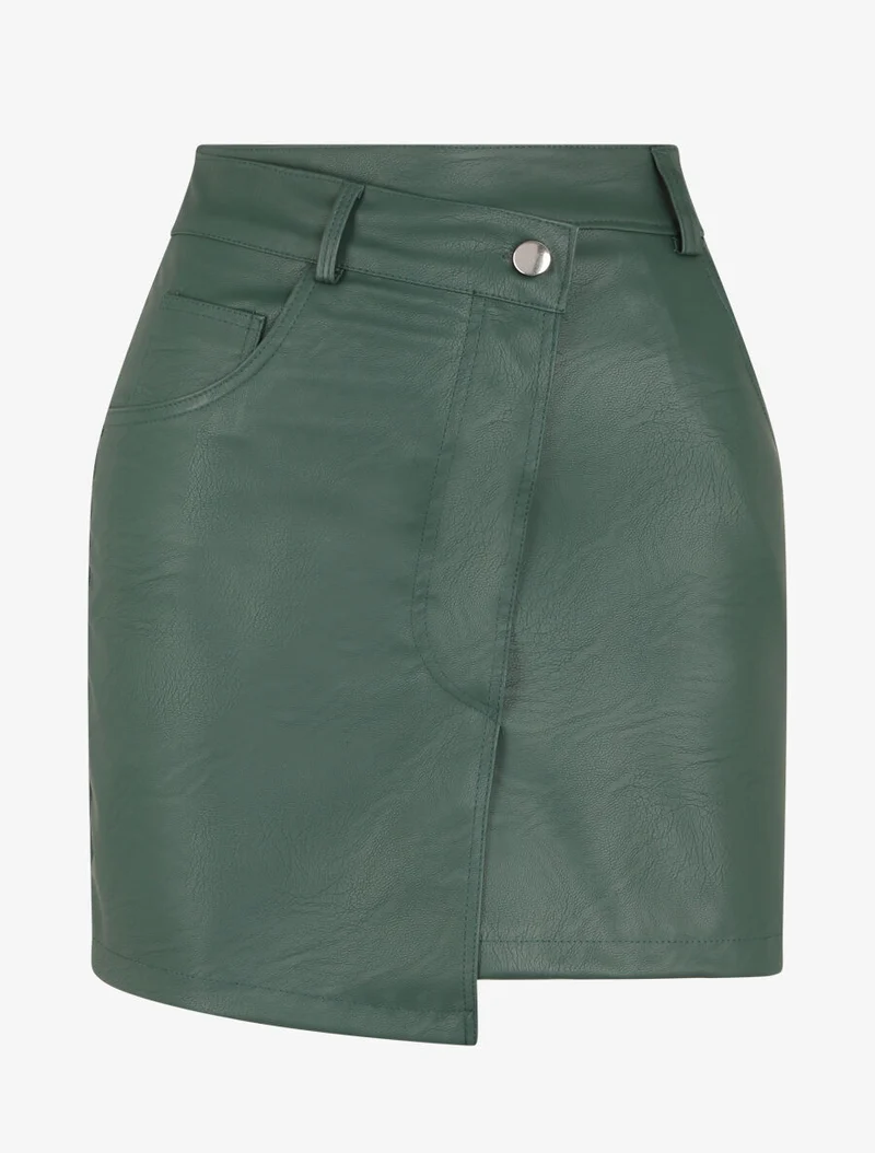 Jupe portefeuille en simili - Vert