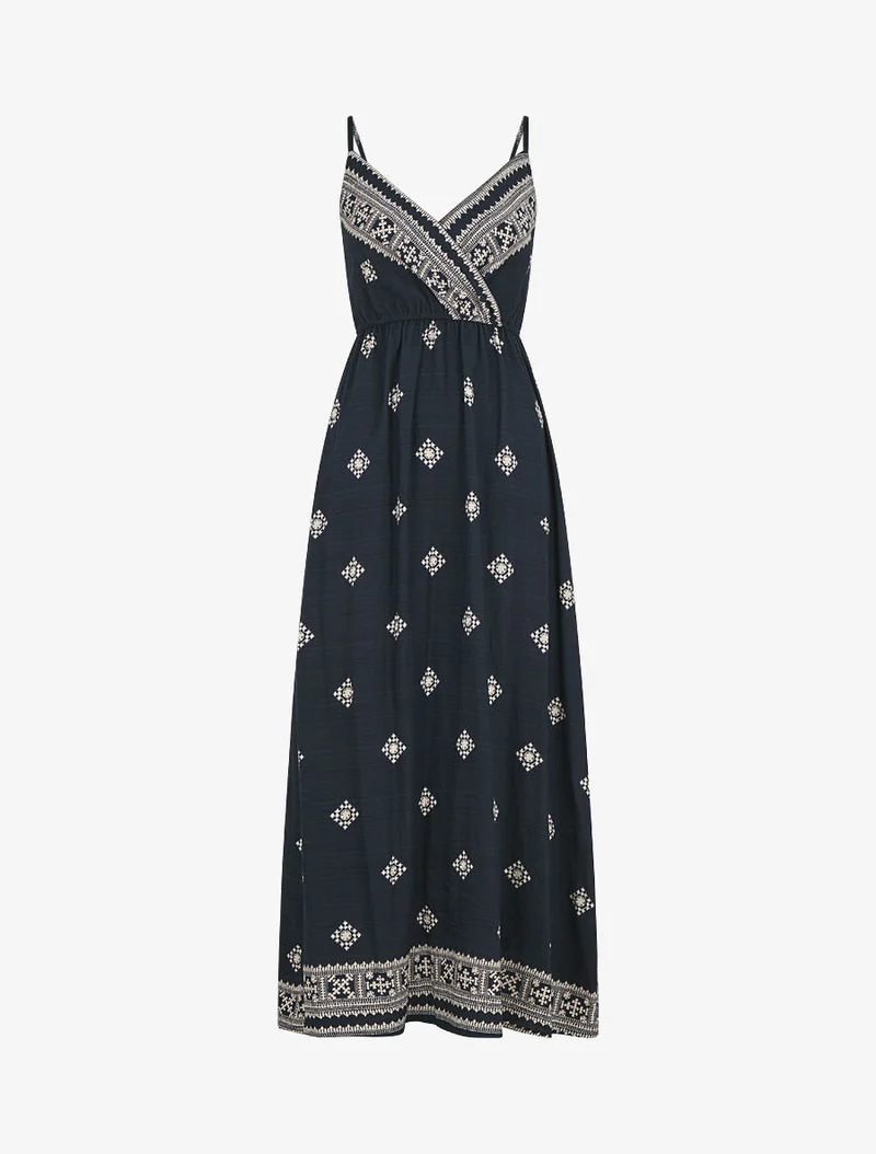 Robe longue à fines bretelles à imprimé fantaisie - Marine