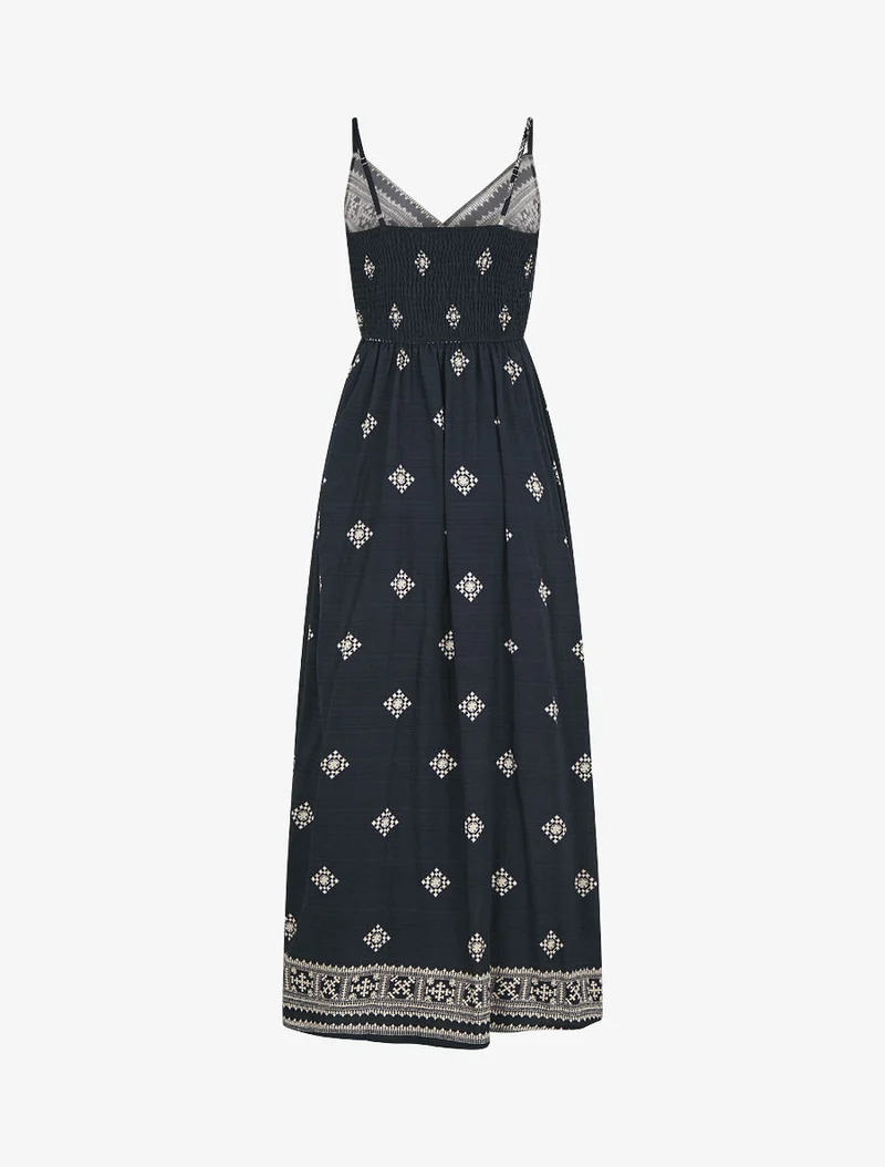 Robe longue à fines bretelles à imprimé fantaisie - Marine