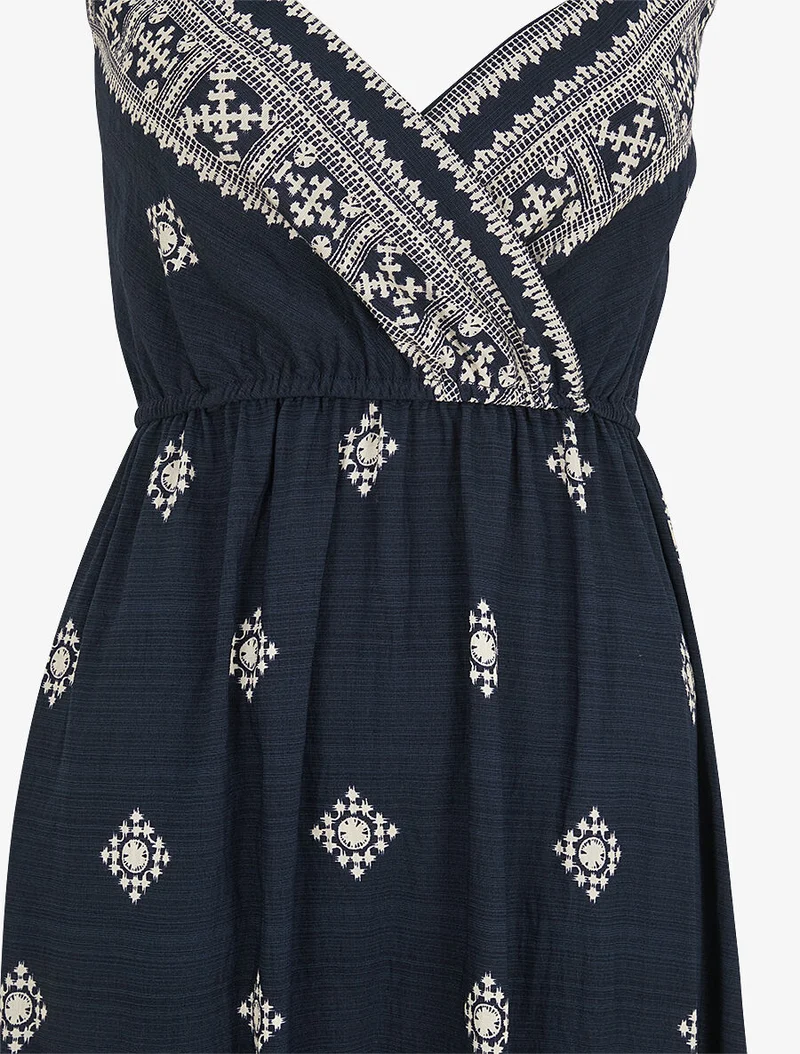 Robe longue à fines bretelles à imprimé fantaisie - Marine