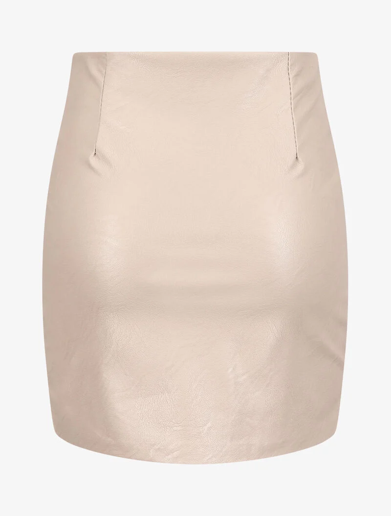 Jupe zippée en simili à bords asymétriques - Beige