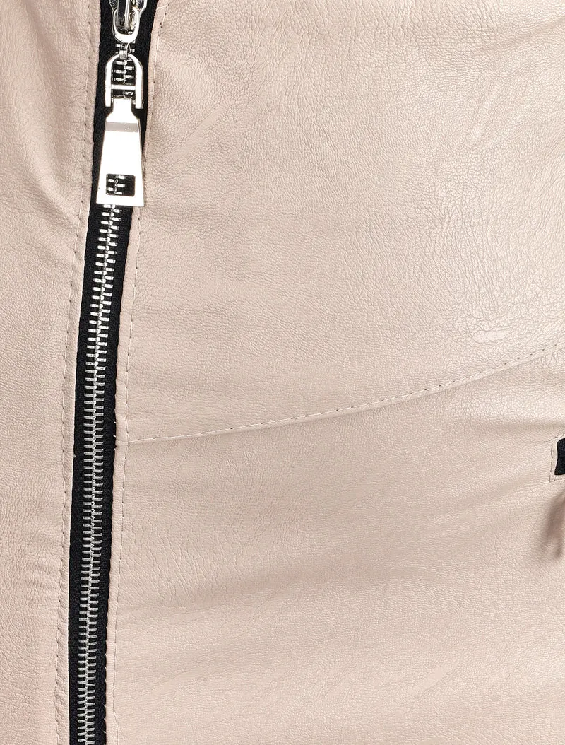 Jupe zippée en simili à bords asymétriques - Beige