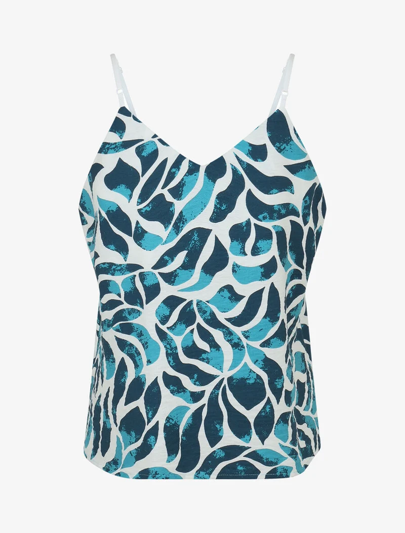 Ensemble caraco et pantalon imprimé abstrait - Turquoise