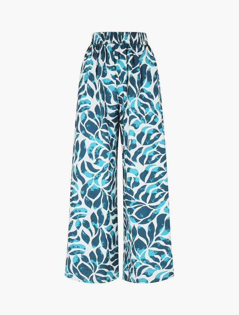 Ensemble caraco et pantalon imprimé abstrait - Turquoise