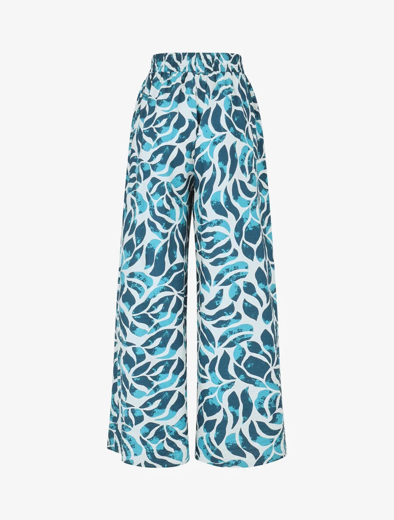 Ensemble caraco et pantalon imprimé abstrait - Turquoise