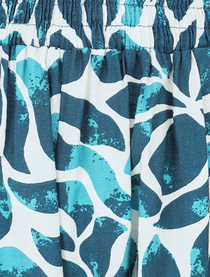Ensemble caraco et pantalon imprimé abstrait - Turquoise