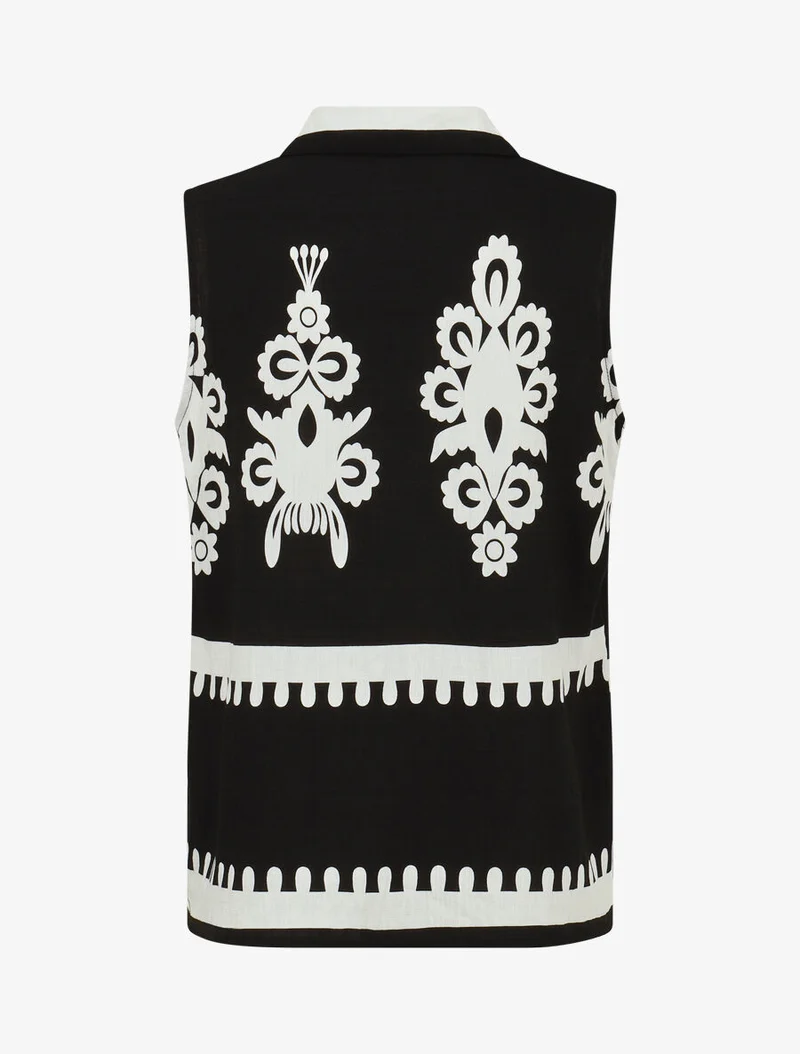 Ensemble top sans manches et pantalon imprimé ikat - Noir