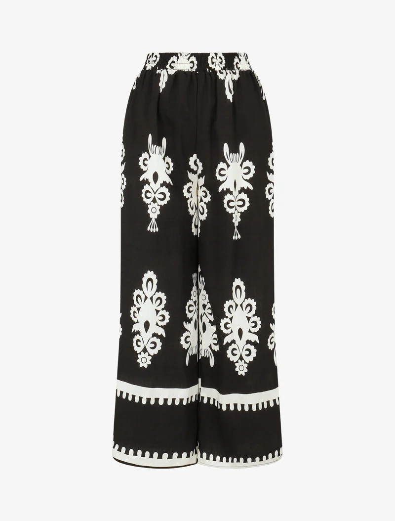 Ensemble top sans manches et pantalon imprimé ikat - Noir