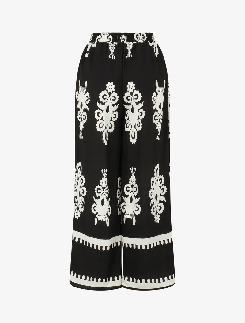 Ensemble top sans manches et pantalon imprimé ikat - Noir