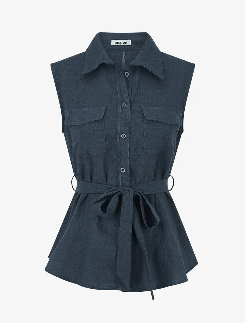 Ensemble top sans manches et pantalon - Bleu pétrole