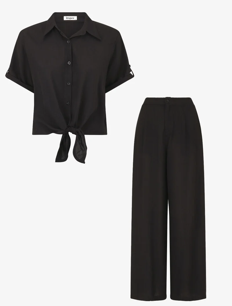 Ensemble top à nouer et pantalon - Noir