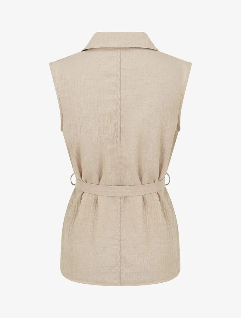 Ensemble top sans manches et pantalon - Beige