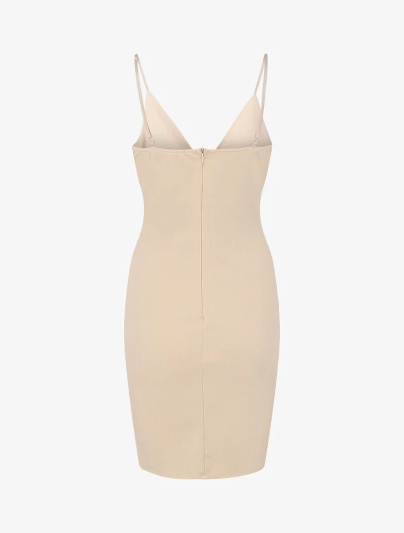 Robe cache-coeur asymétrique à fines bretelles - Beige