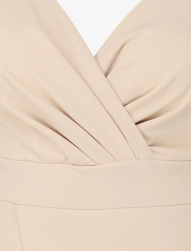 Robe cache-coeur asymétrique à fines bretelles - Beige