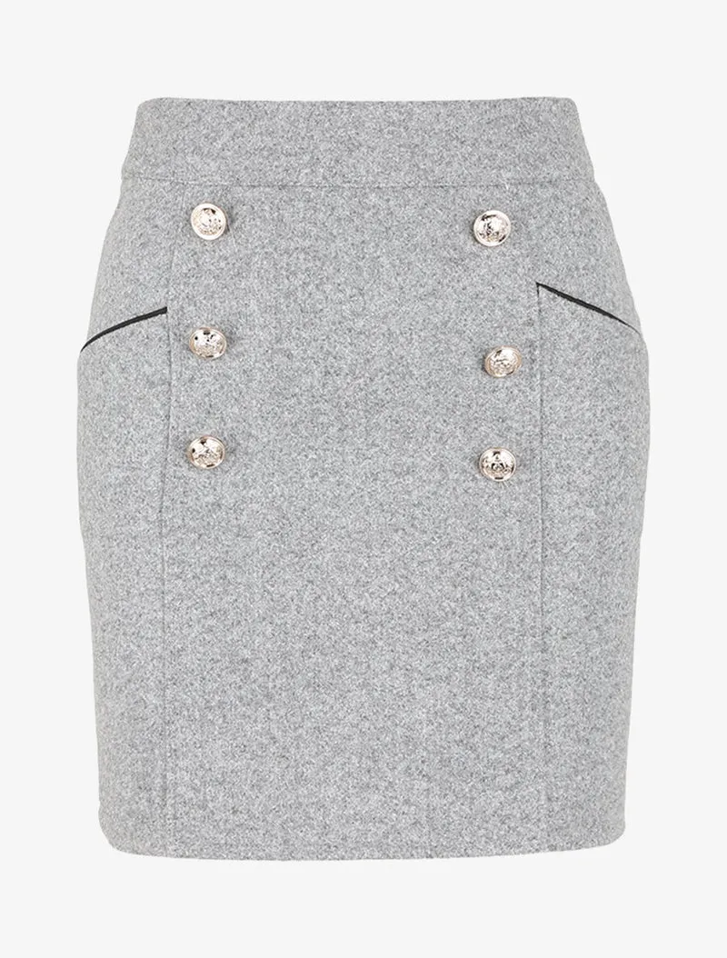 Jupe en laine mélangée à boutons stylisés - Gris clair