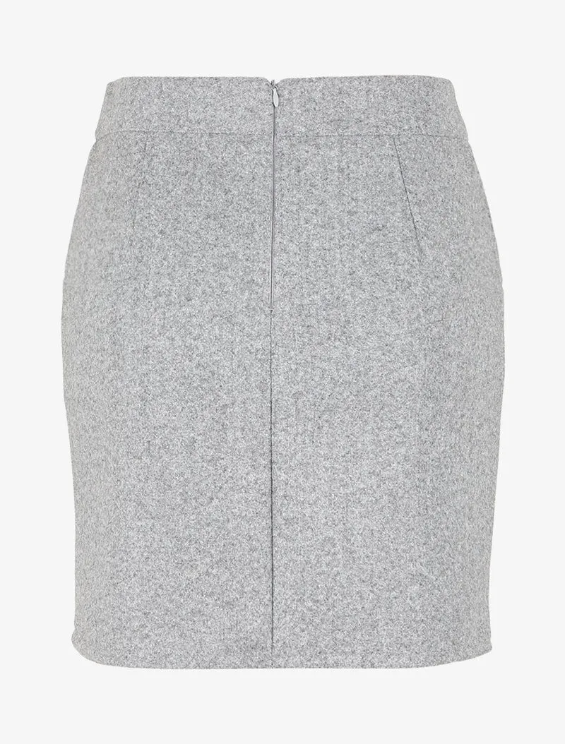 Jupe en laine mélangée à boutons stylisés - Gris clair