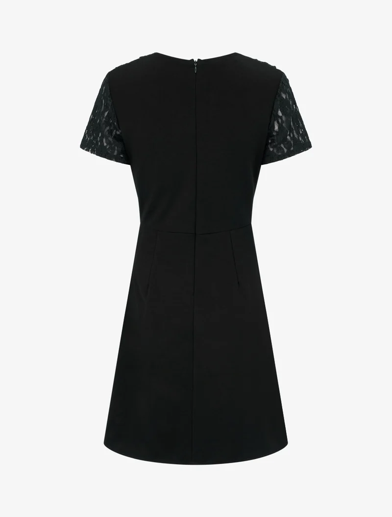 Robe droite à buste volanté en dentelle - Noir