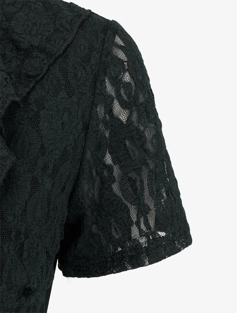Robe droite à buste volanté en dentelle - Noir