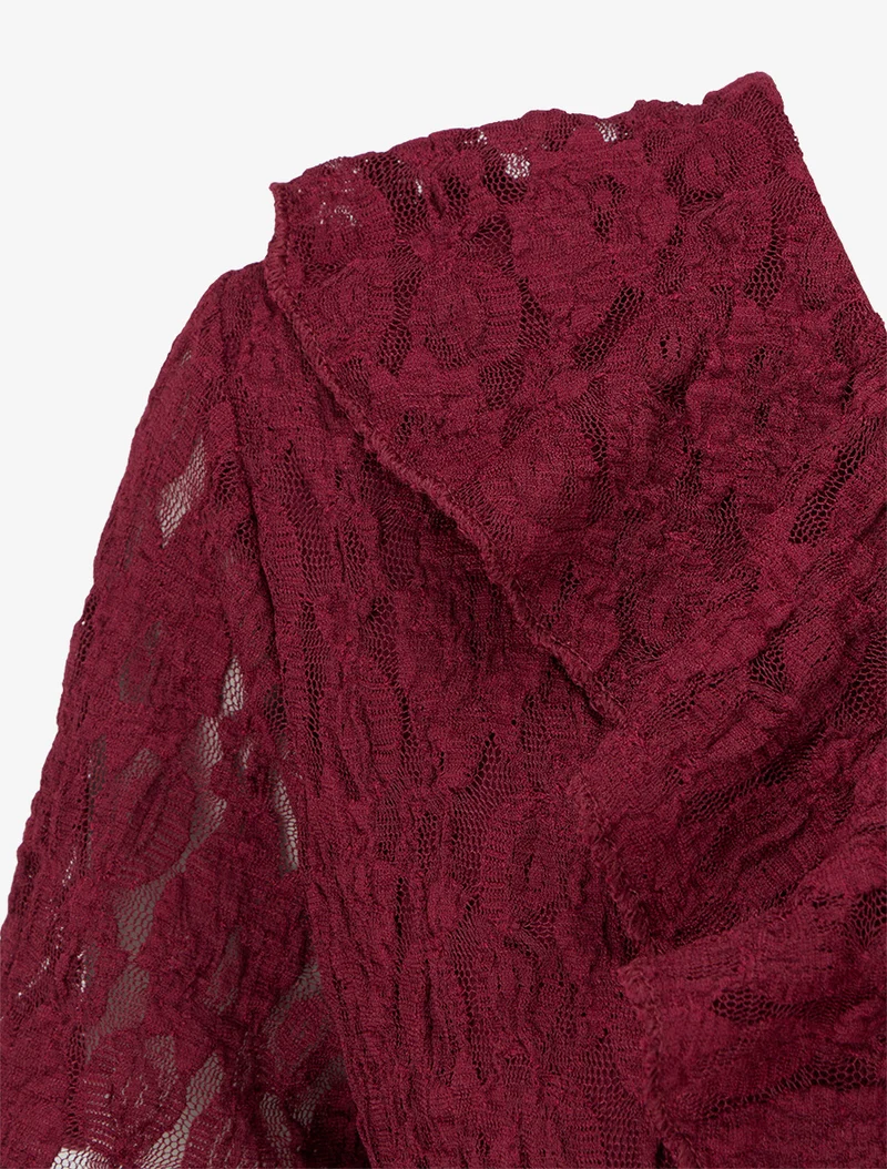 Robe droite à buste volanté en dentelle - Lie de vin