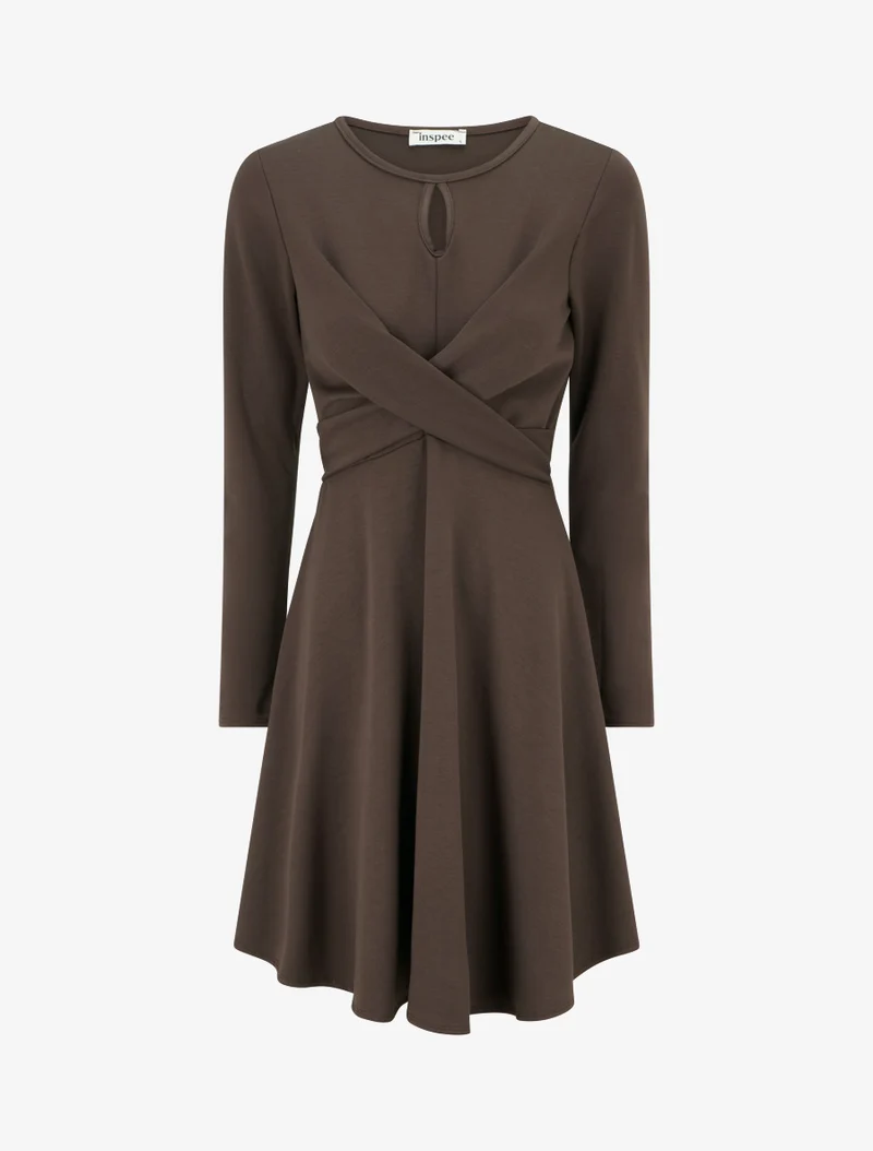 Robe patineuse à taille effet croisé - Marron