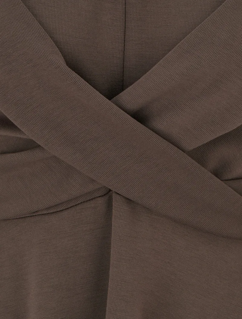Robe patineuse à taille effet croisé - Marron