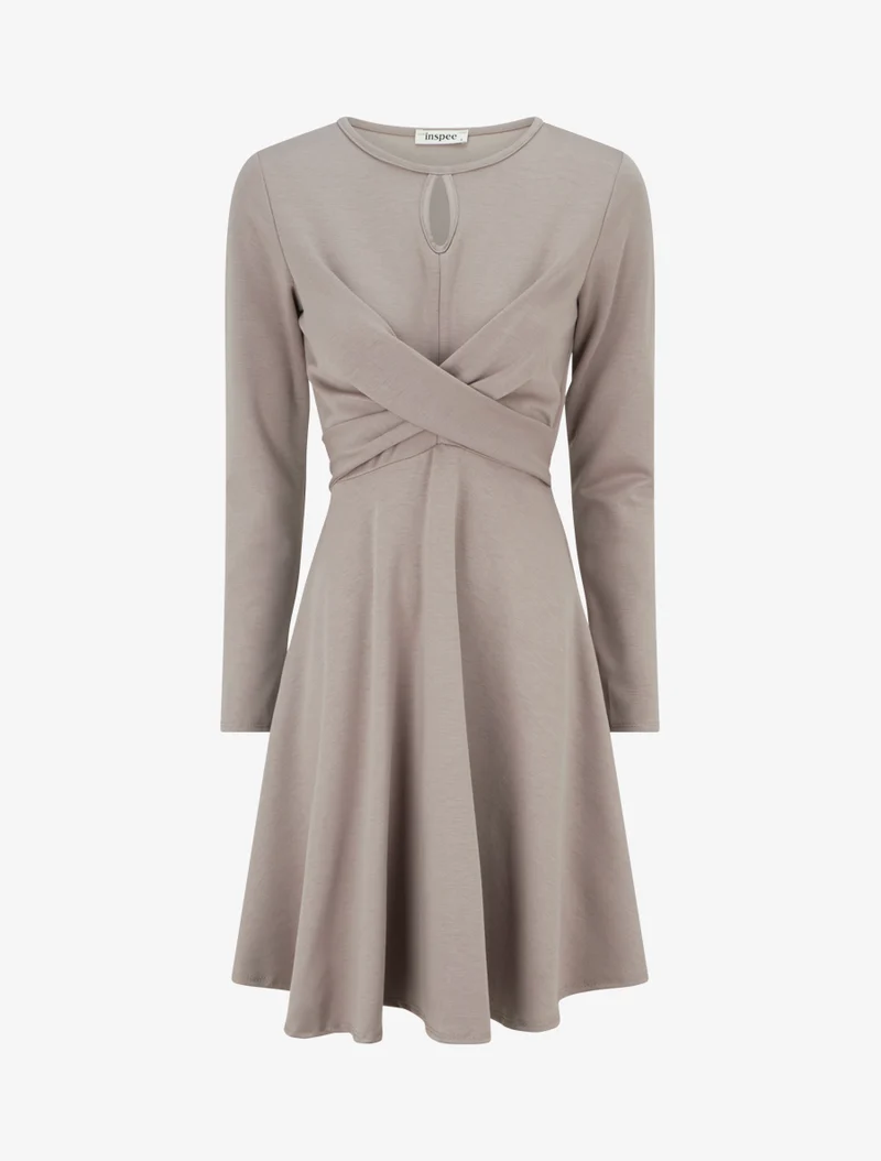 Robe patineuse à taille effet croisé - Taupe