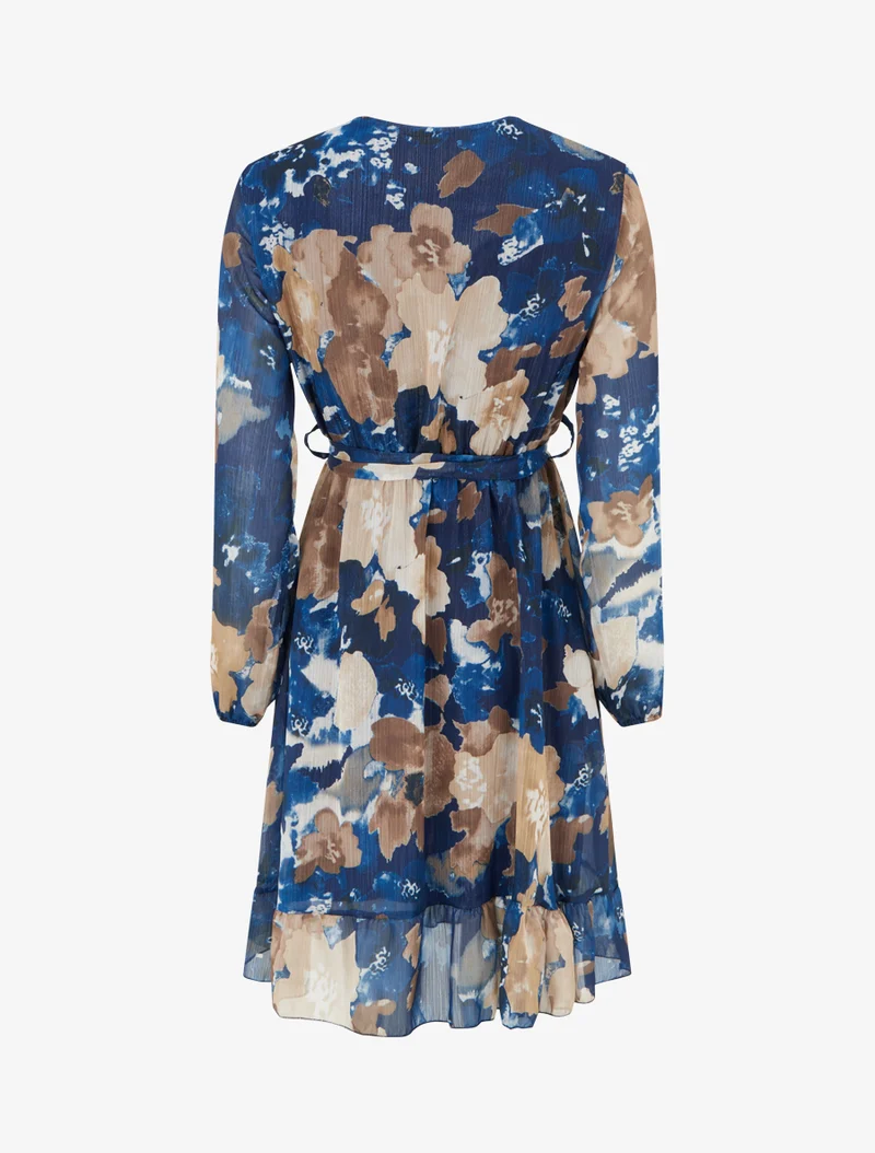Robe irisée à imprimé fleurs abstraites et bords volantés - Marine