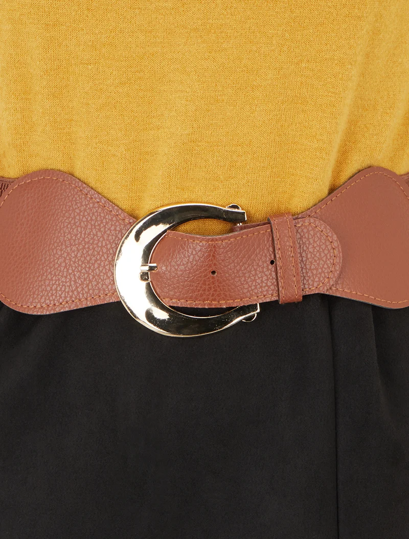 Robe bimatière coupe droite - Moutarde