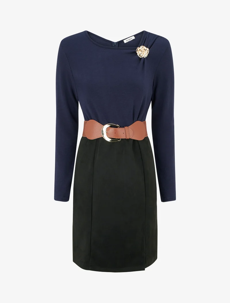 Robe bimatière coupe droite - Marine