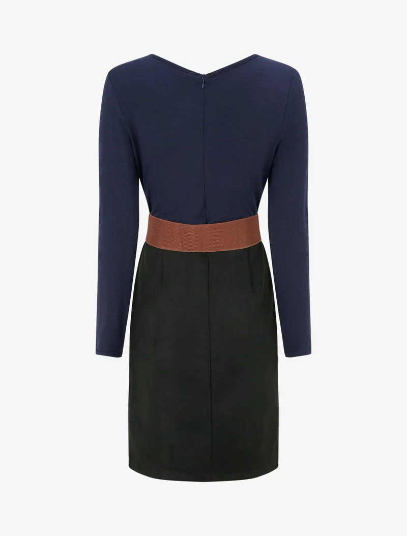 Robe bimatière coupe droite - Marine