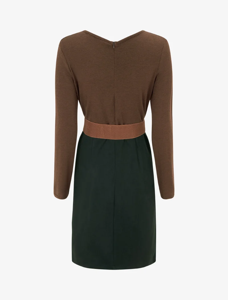 Robe bimatière coupe droite - Marron