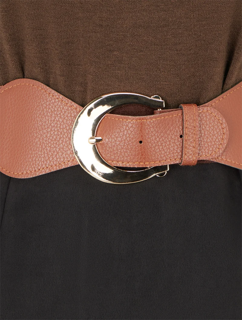 Robe bimatière coupe droite - Marron