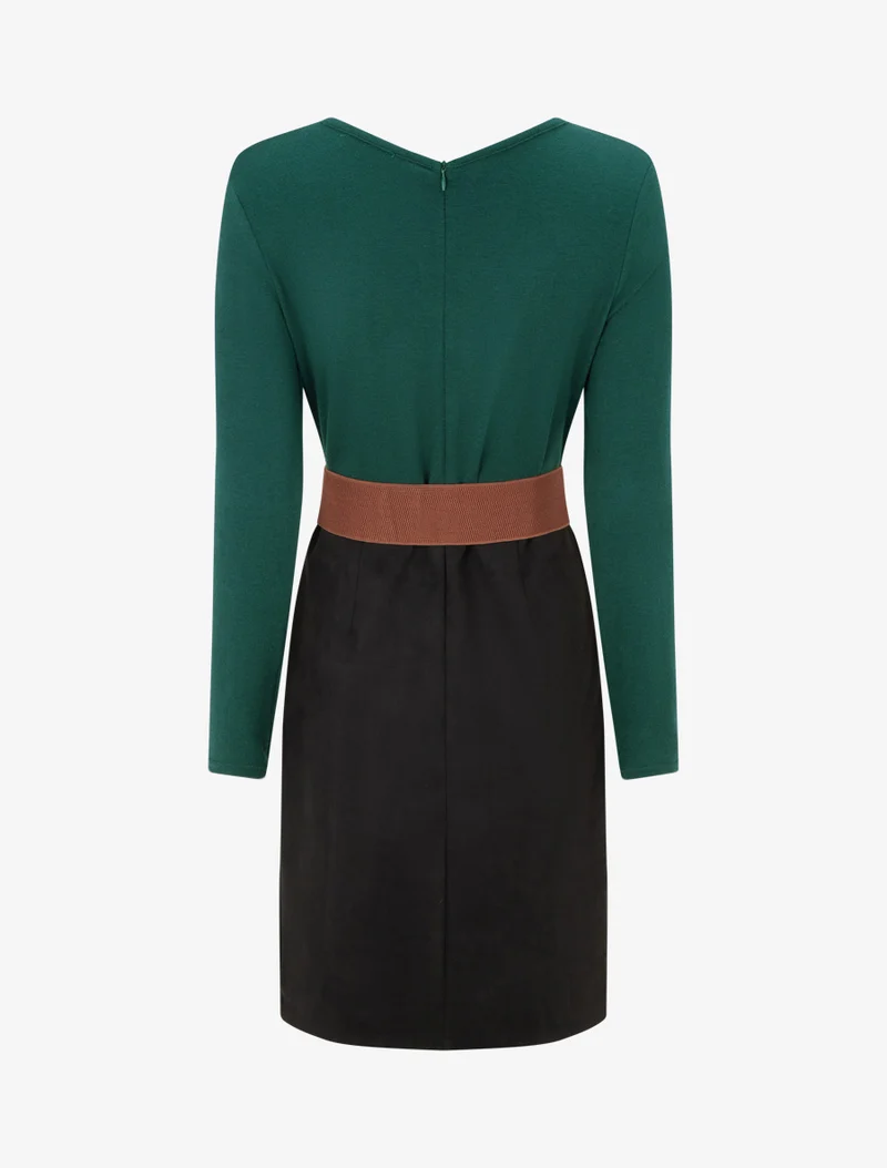 Robe bimatière coupe droite - Vert foncé