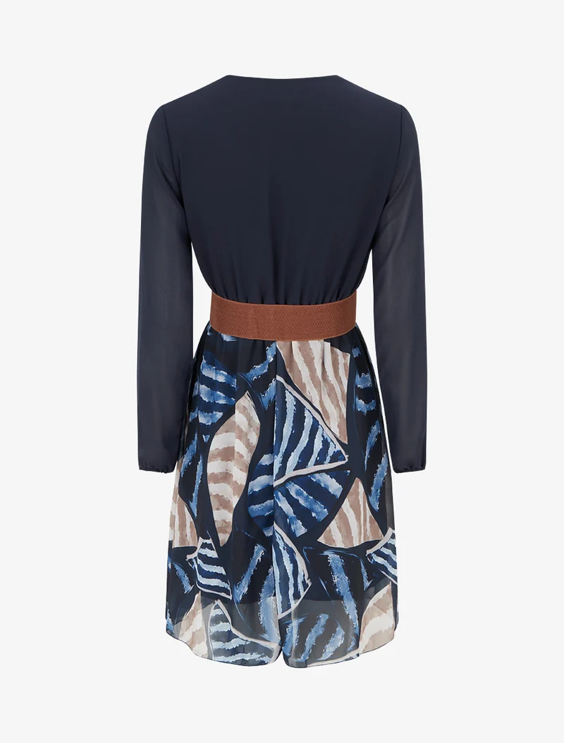 Robe évasée à imprimé feuilles abstraites - Marine