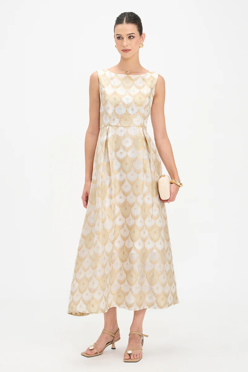 Mysuri|100% Viscose Boat Neck Maxi Dress