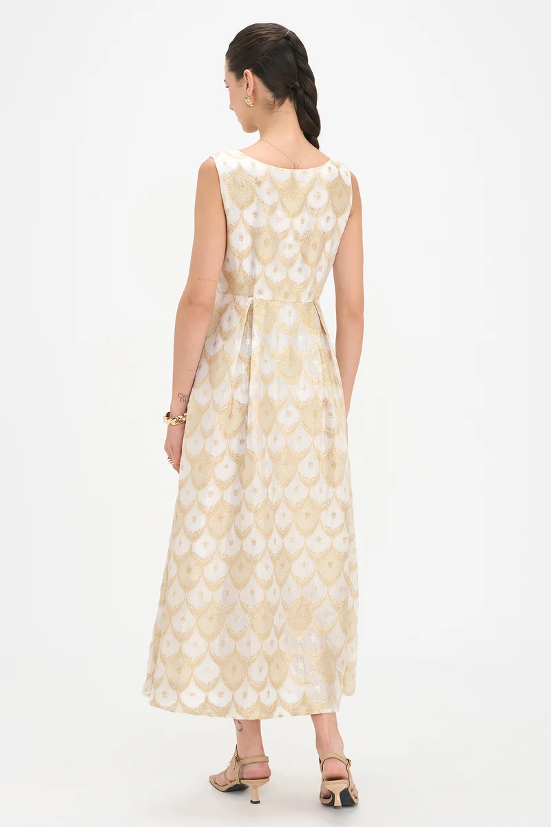 Mysuri|100% Viscose Boat Neck Maxi Dress