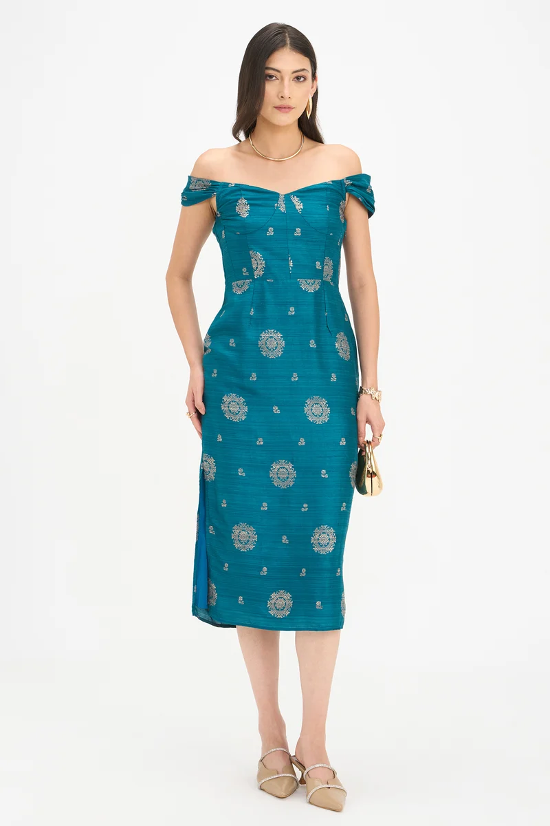 Hamsini|100% Viscose Off Shoulder Bodycon Dress