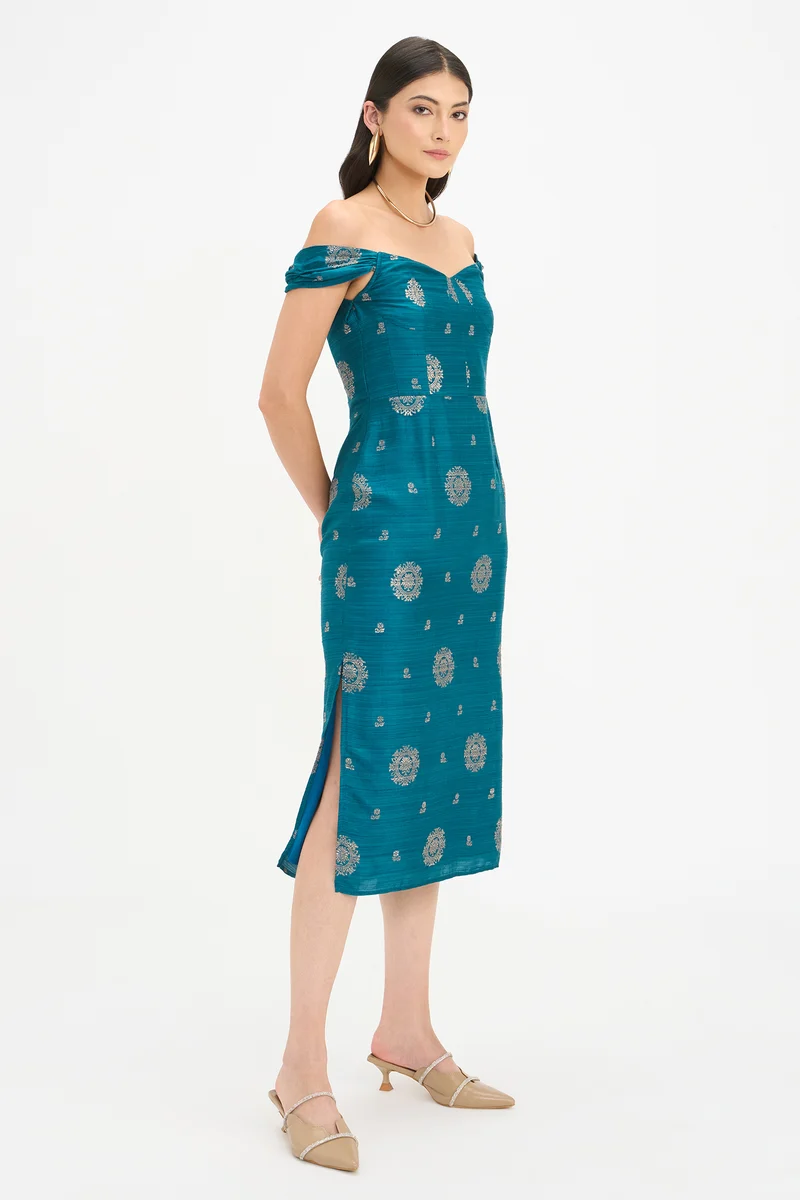 Hamsini|100% Viscose Off Shoulder Bodycon Dress