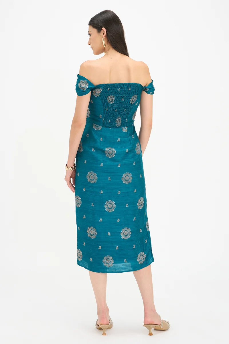 Hamsini|100% Viscose Off Shoulder Bodycon Dress