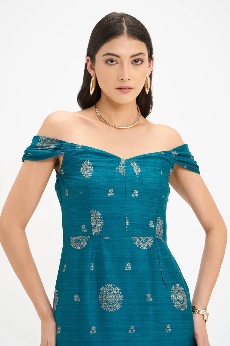 Hamsini|100% Viscose Off Shoulder Bodycon Dress