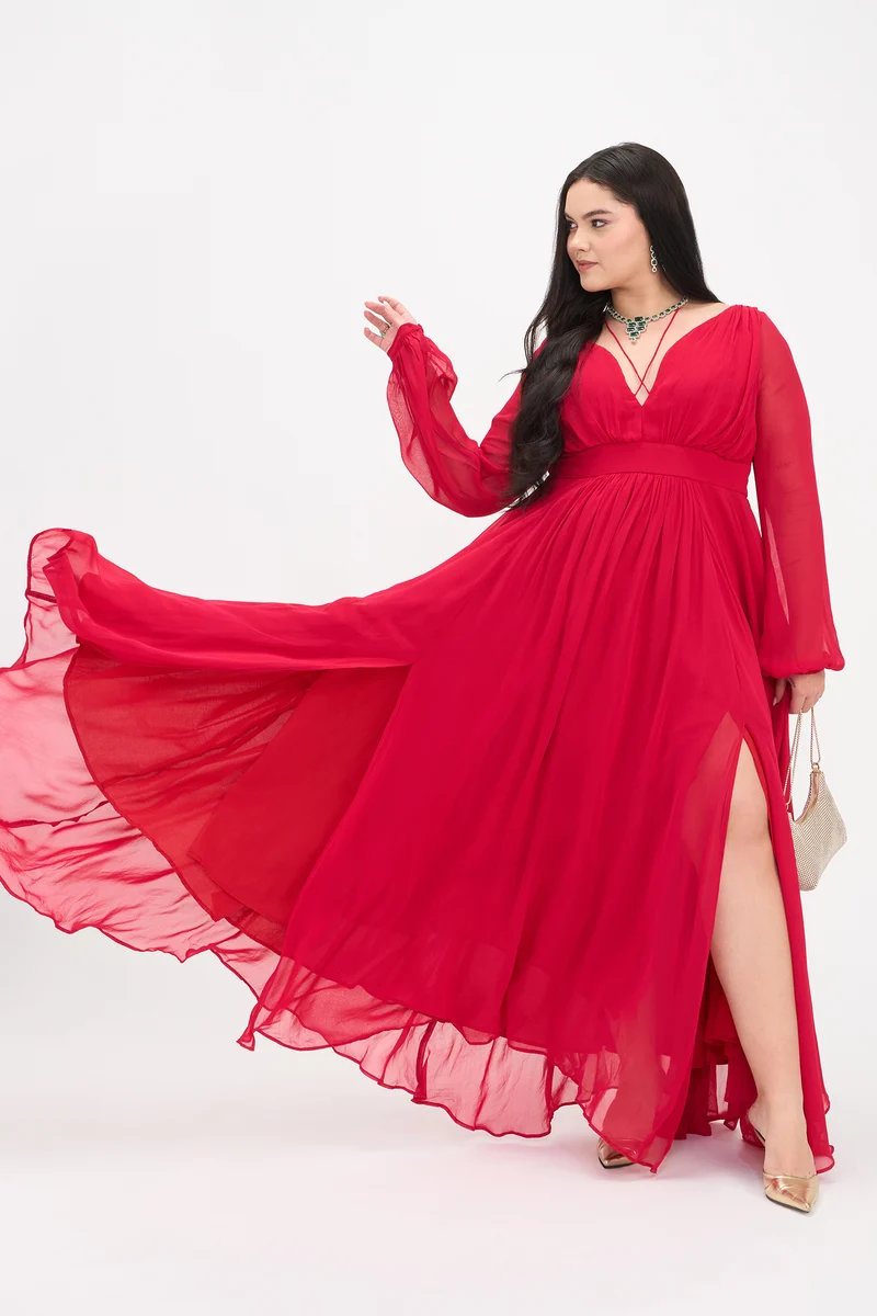 Alak|100% Viscose Fit And Flare Maxi Dress