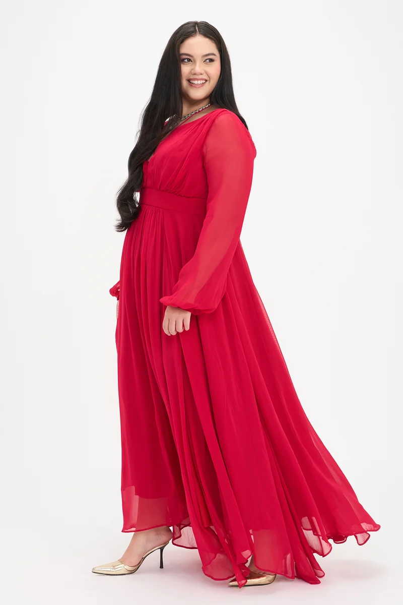 Alak|100% Viscose Fit And Flare Maxi Dress