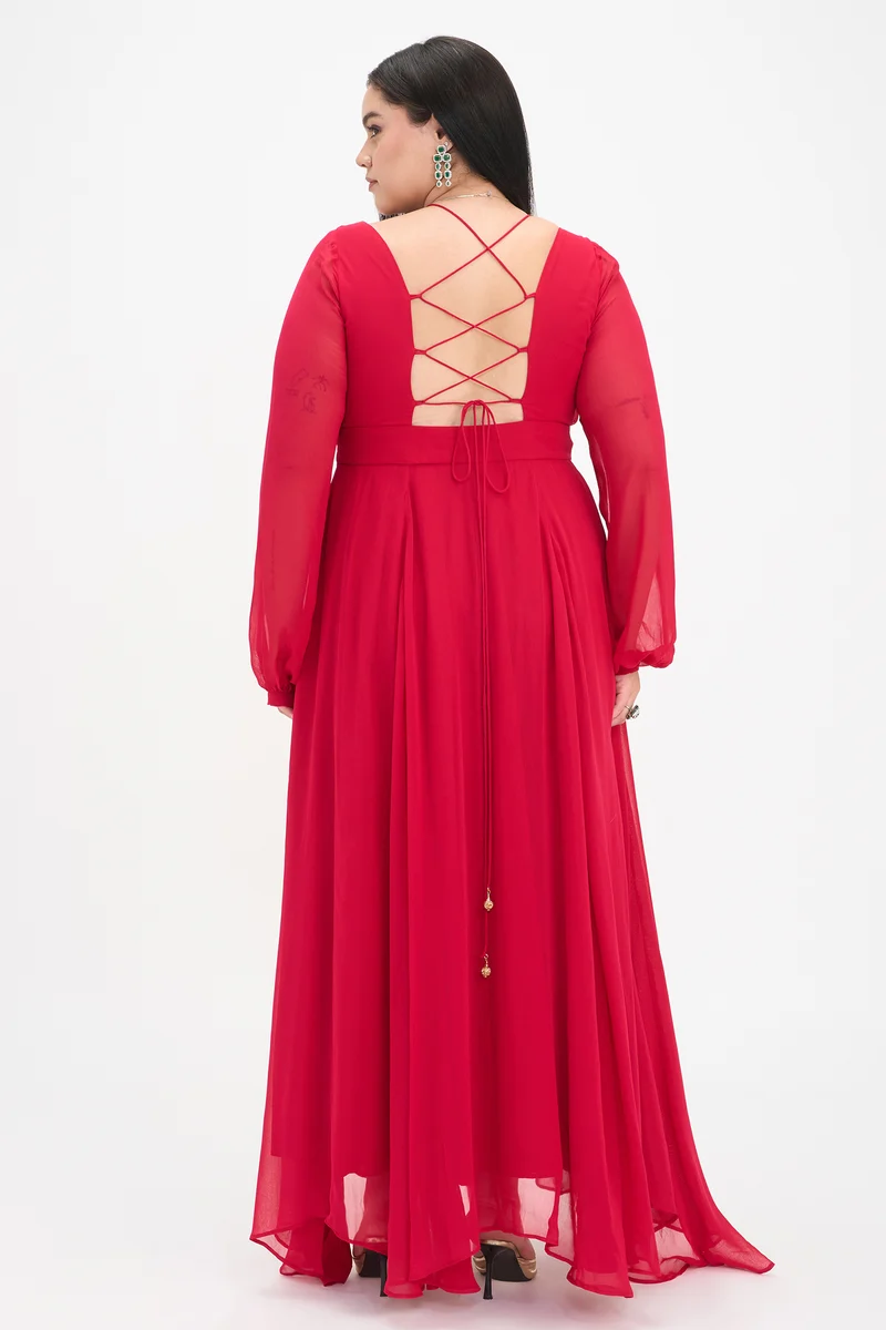 Alak|100% Viscose Fit And Flare Maxi Dress