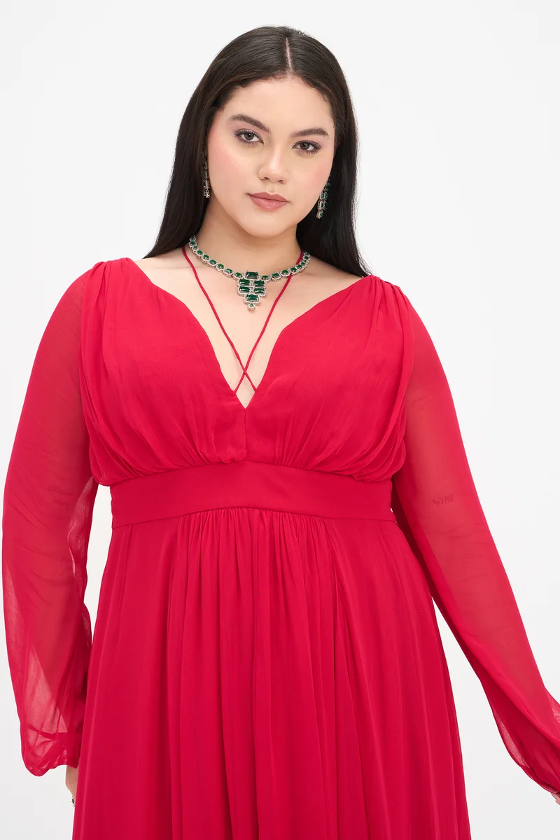 Alak|100% Viscose Fit And Flare Maxi Dress